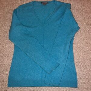 Women's Blue Ann Taylor Cashmere V-Neck Sweater